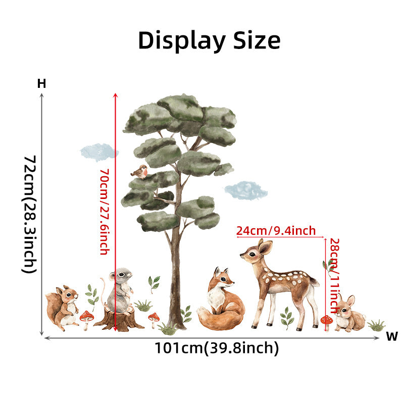 Cartoon Big Tree Cute Small Animal Self-adhesive Wall Sticker
