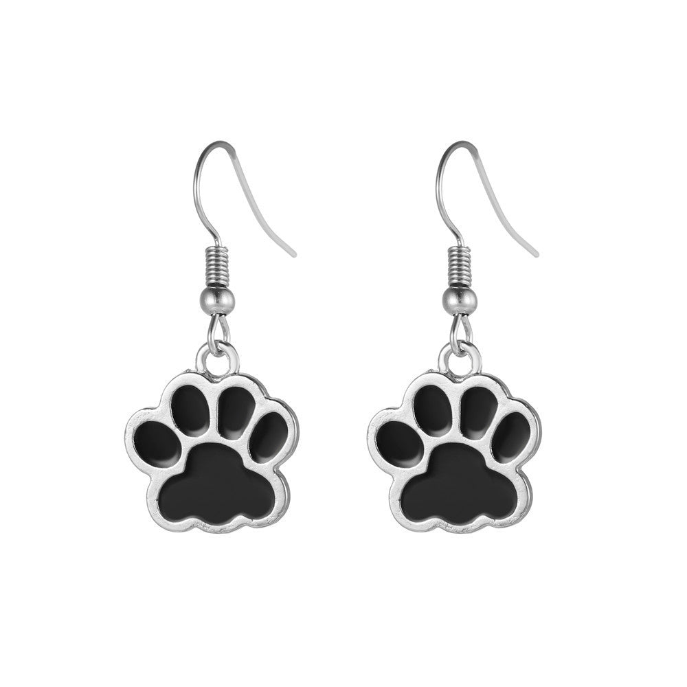 Corgi Alloy Oil Dripping Paw Print Earrings