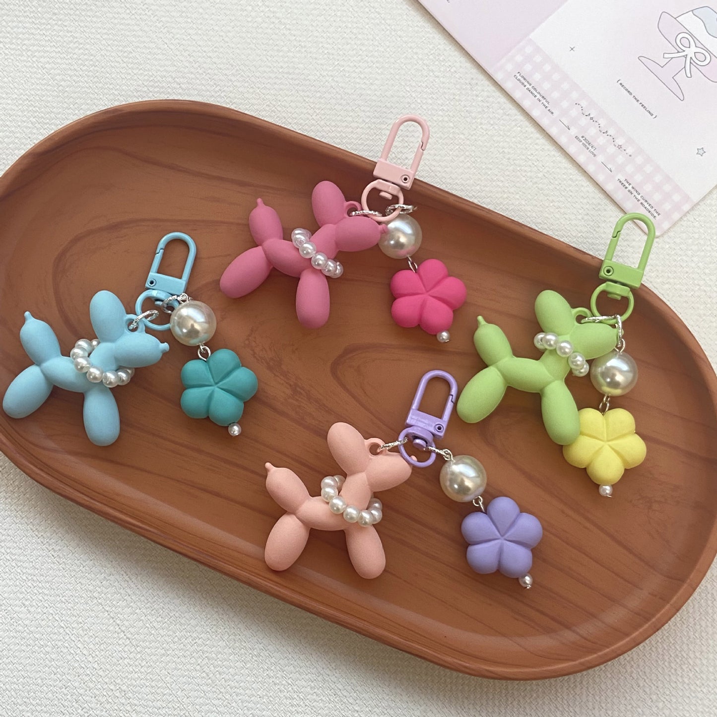 Pearl Balloon Dog Flower Keychain