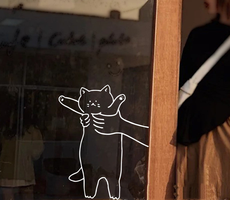Cute Cat Funny Interactive Glass Door Anti-collision Sticker Clothing Pet Shop Cat Coffee Decoration Wall Sticker