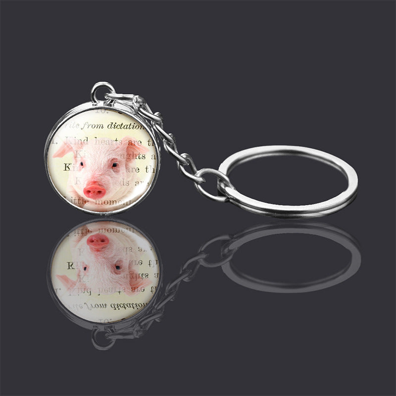 Animal Double-sided Glass Ball Keychain Jewelry