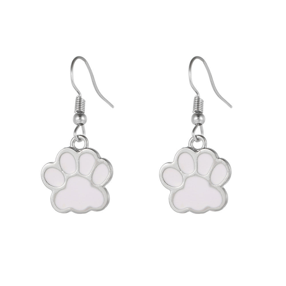 Corgi Alloy Oil Dripping Paw Print Earrings