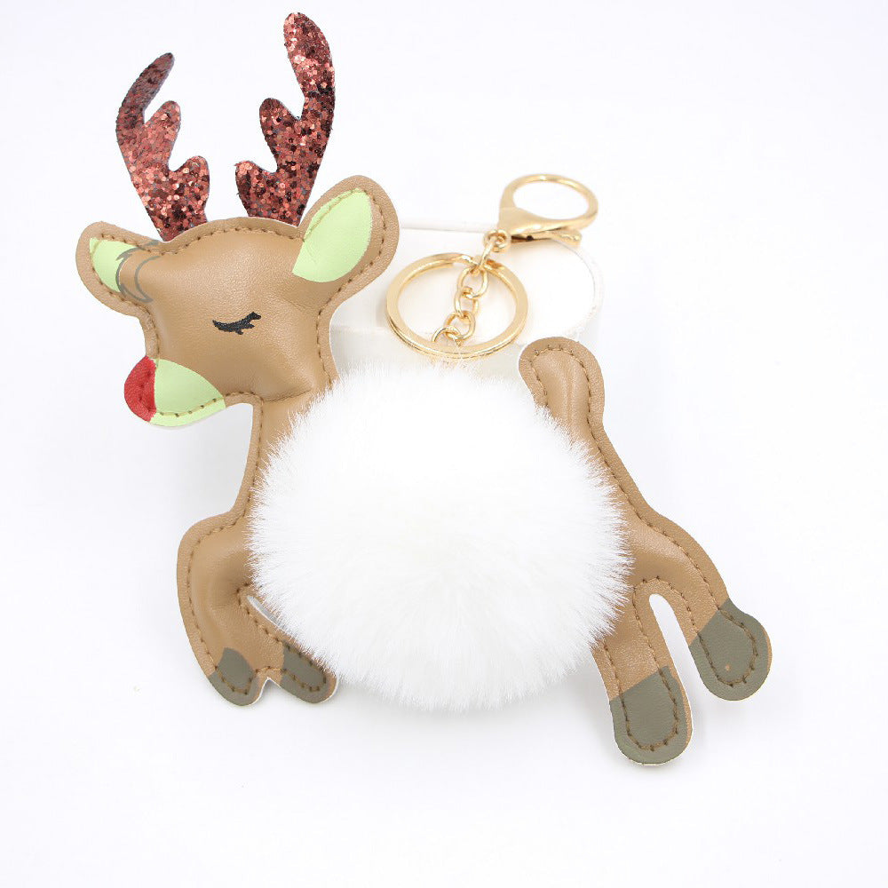Christmas Deer Pompons Bag Accessories Keychain Pendant