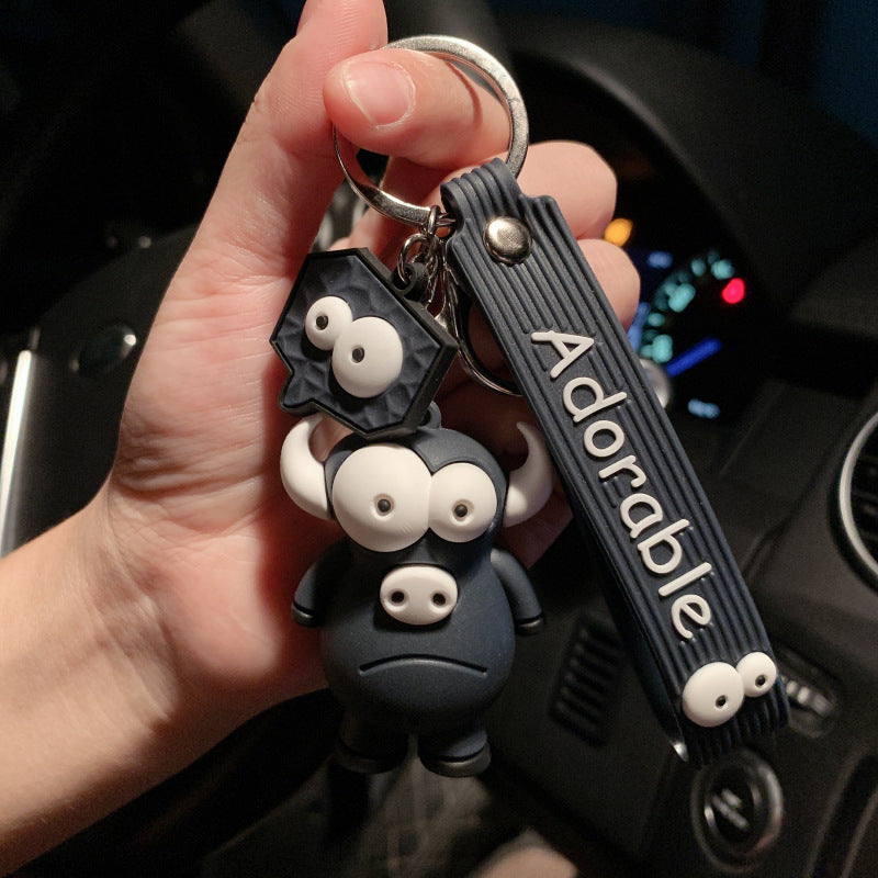 new ugly cute big eye bull keychain cute elephant key chain silicone cartoon animal keyring bag pendant pendant