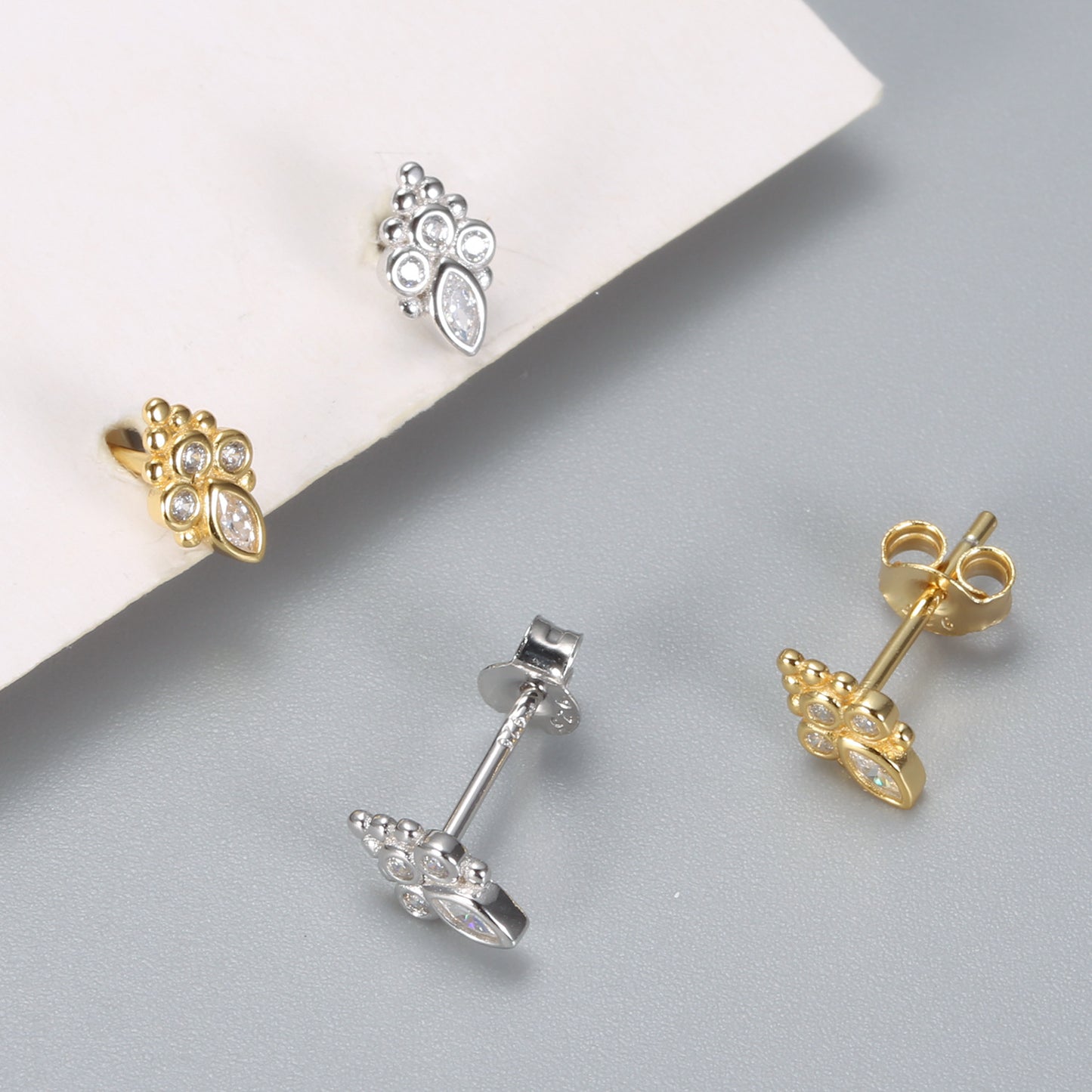 S925 Sterling Silver Cat's Paw Diamond Stud Earrings