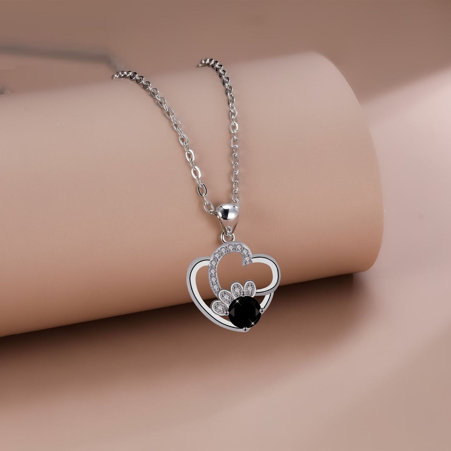 Women's Heart-shaped Pet Dog Paw Print Necklace