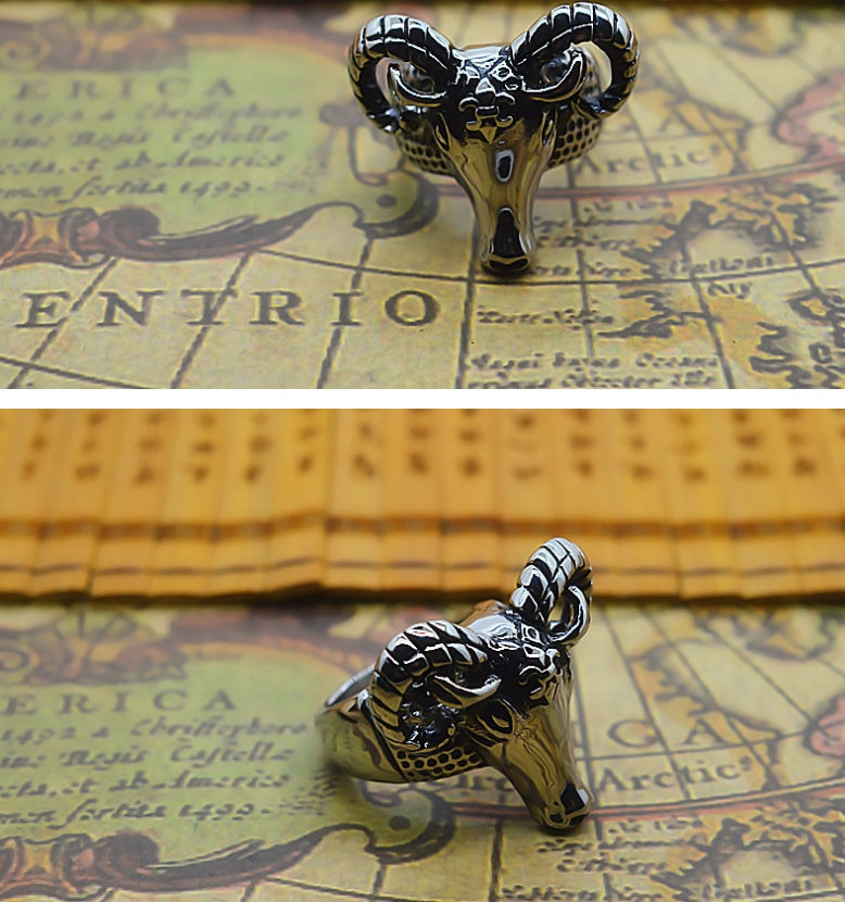 Titanium steel sheep head ring man domineering ring personality foreign trade jewelry
