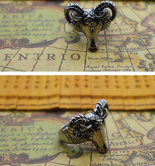 Titanium steel sheep head ring man domineering ring personality foreign trade jewelry