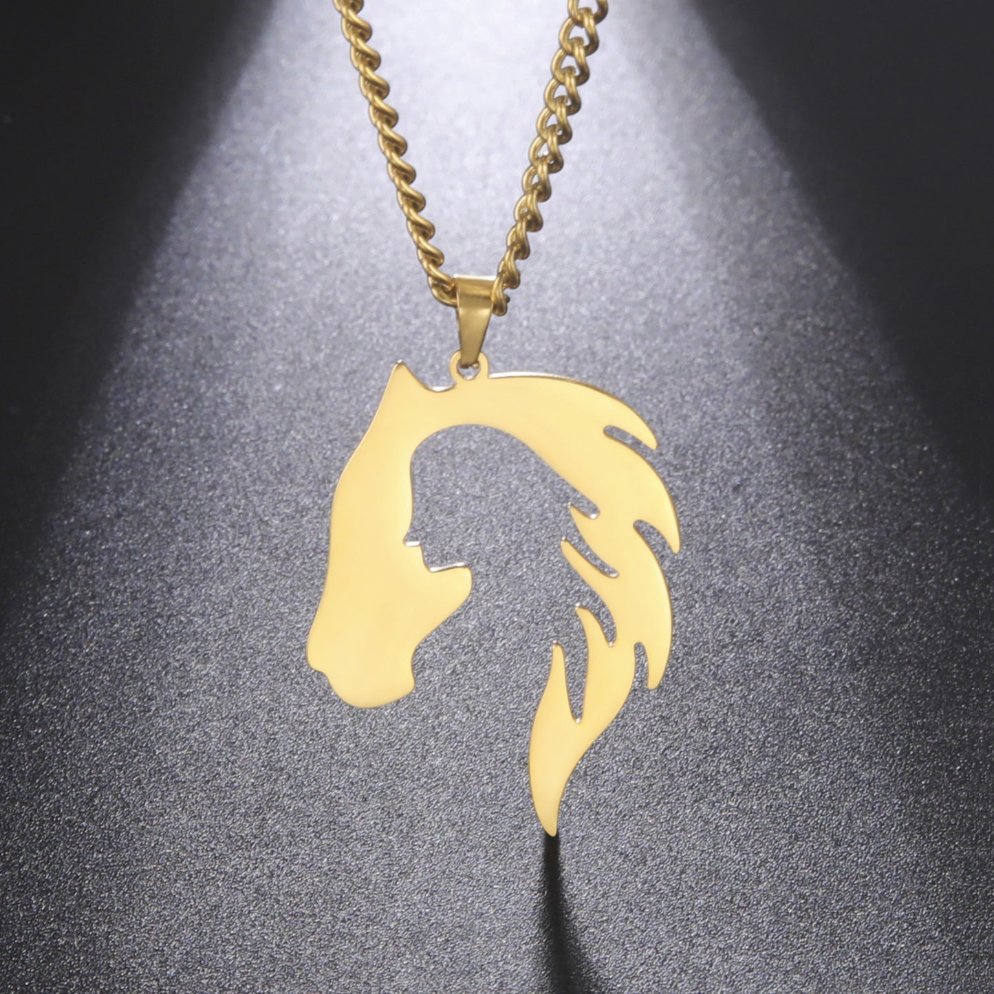 Hollow Horse Head Silhouette Stainless Steel Pendant Necklace