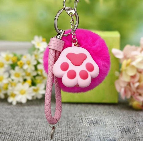 Cute Cat Paw Plush Keychain