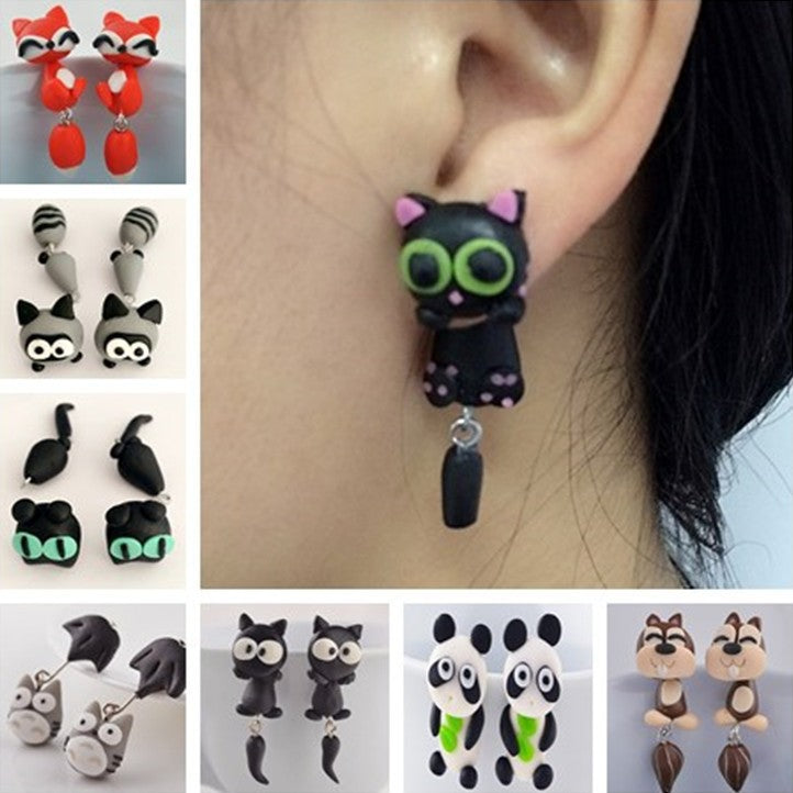 Animal Soft Clay Earrings Cute Cartoon Handmade Earrings