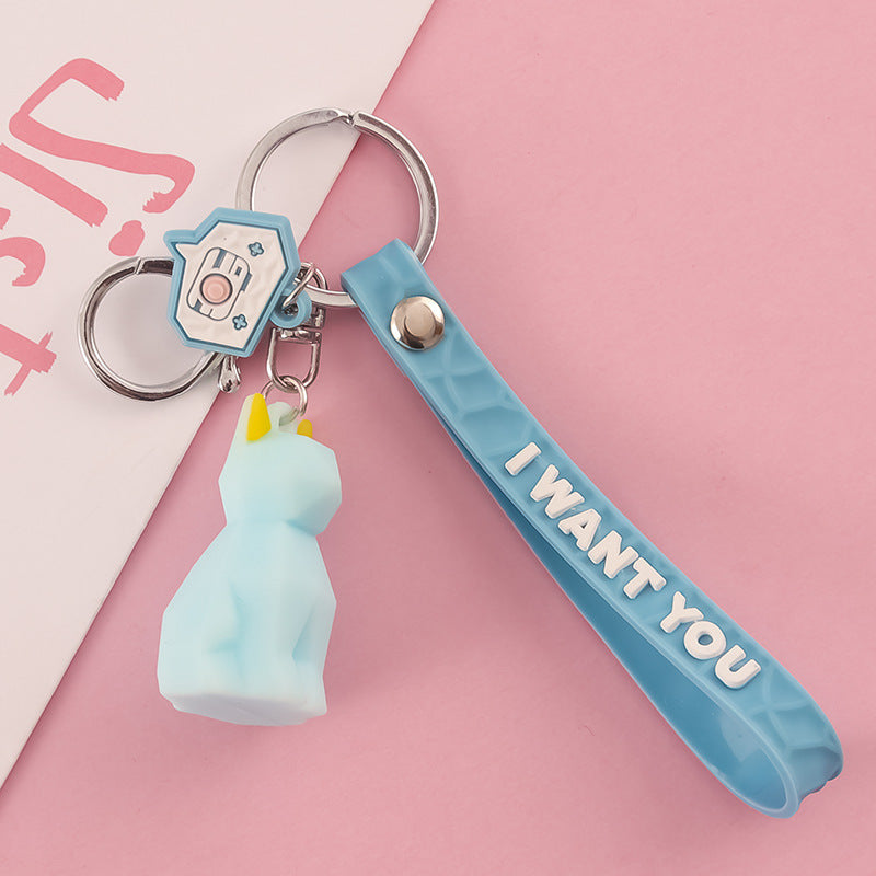 Cartoon geometric face animal keychain