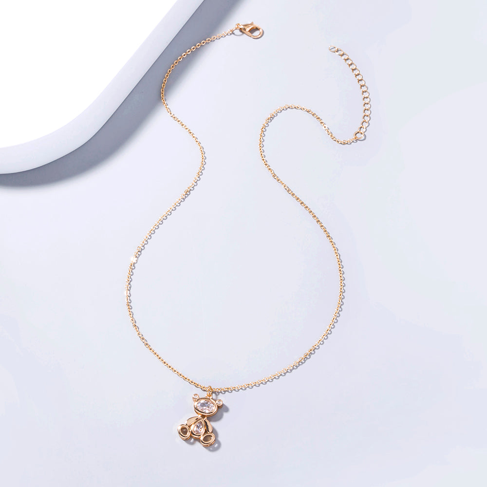 European and American cross-border cute robot bear zircon pendant necklace shining zircon teddy accessories female jewelry