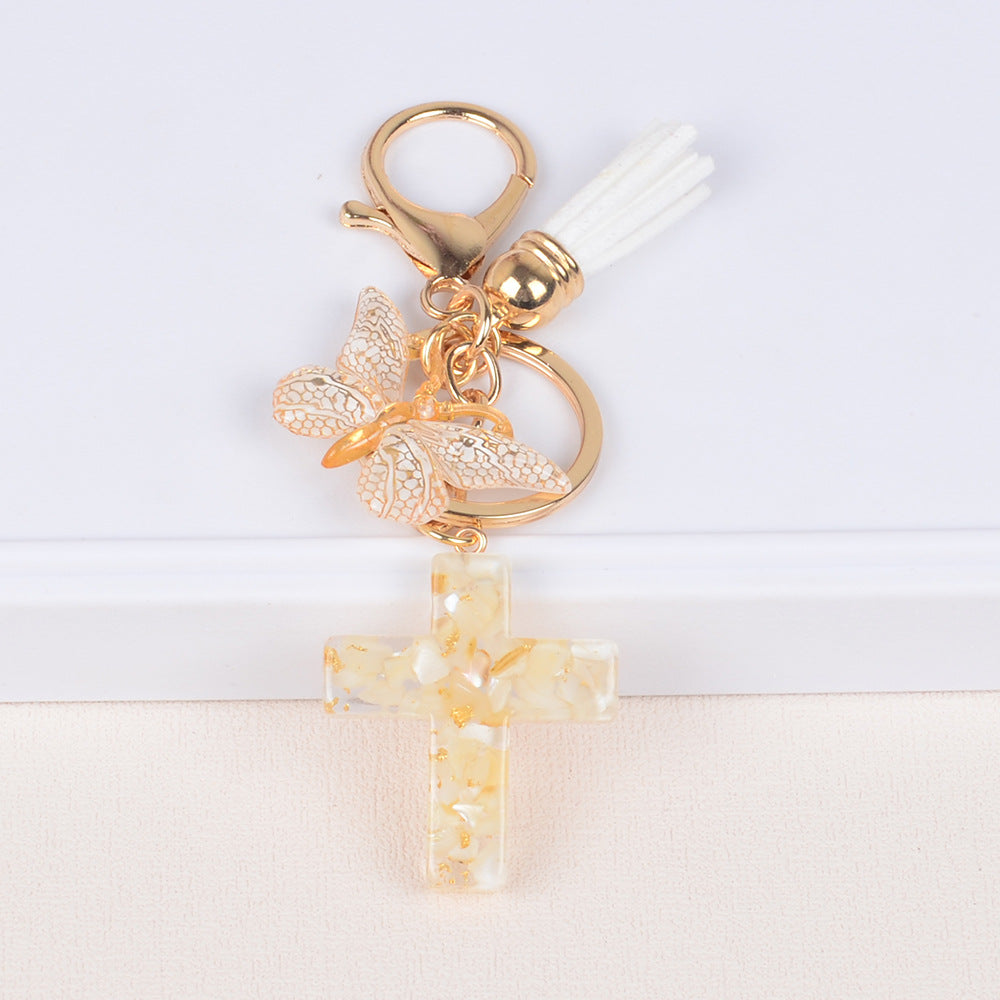 Tassel Butterfly Stone Cross Keychain