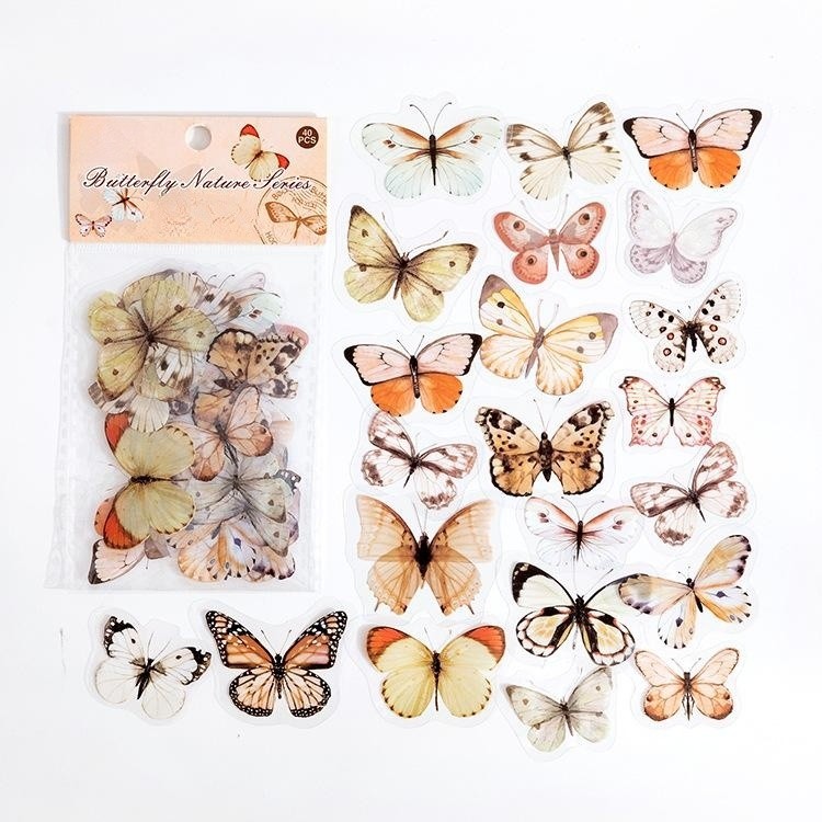 PET Sticker Bag Butterfly Nature Series Fresh And Retro Notebook Material Decoration Stickers