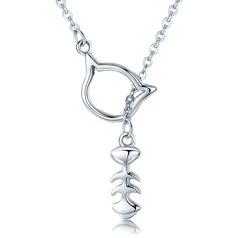 Cat and Fishbone Necklace Earring Ring