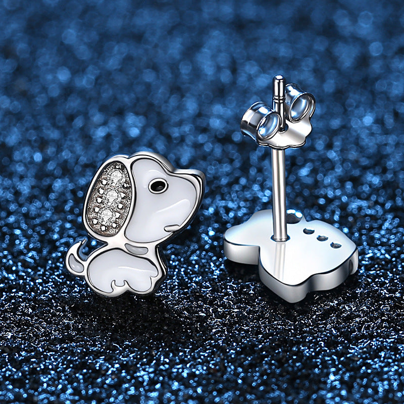 Sterling Silver Dog Vivid Cute Zodiac Small Lucky Soft And Adorable Earrings