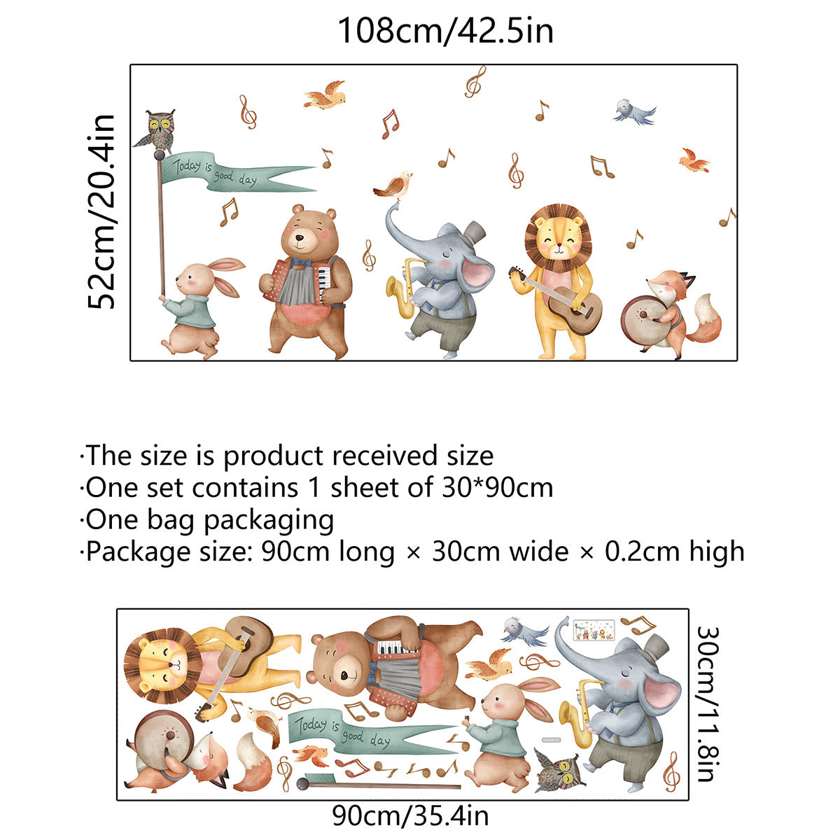 Cartoon Animal Forest Playing Musical Note Decorative Wall Sticker