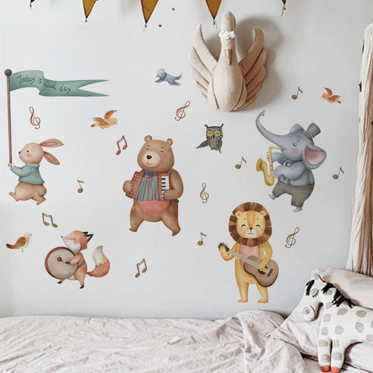 Cartoon Animal Forest Playing Musical Note Decorative Wall Sticker