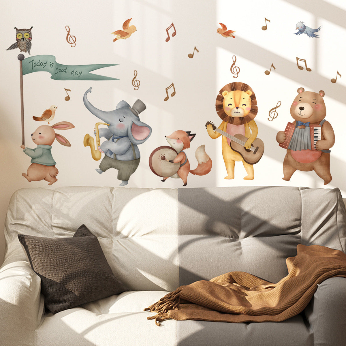 Cartoon Animal Forest Playing Musical Note Decorative Wall Sticker