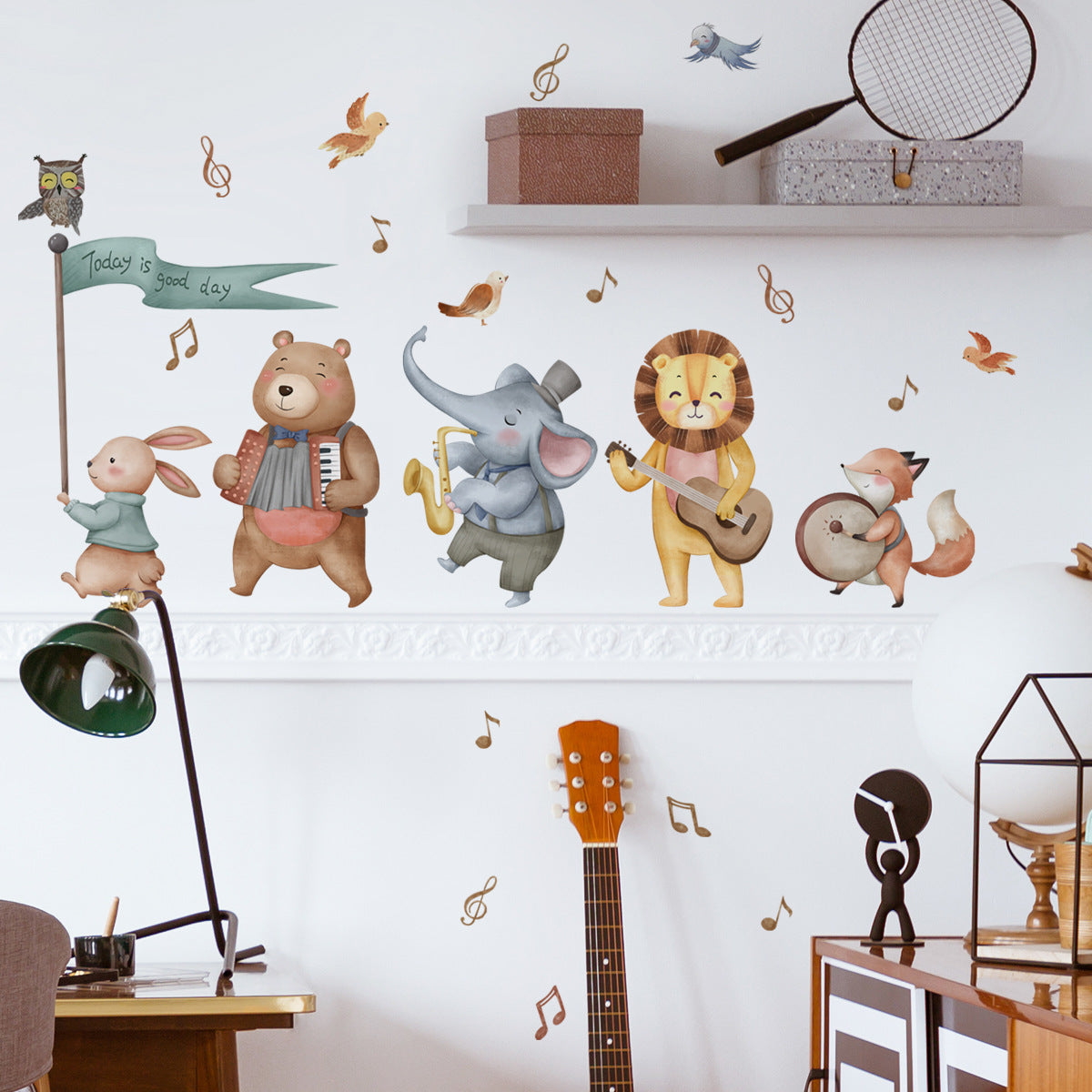 Cartoon Animal Forest Playing Musical Note Decorative Wall Sticker