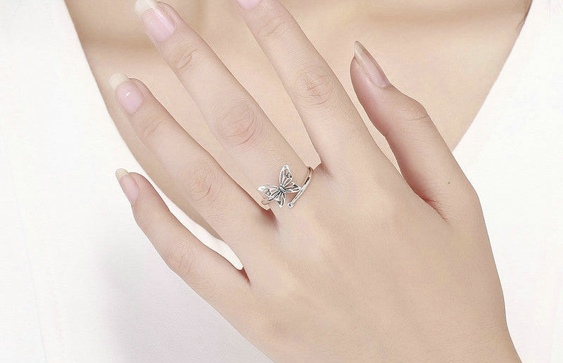 S925 Silver Butterfly Dream Ring Earring Jewelry Set