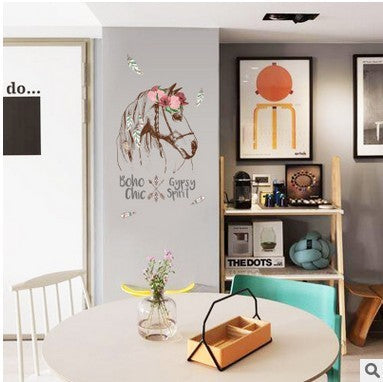 Cartoon Horse Head English Wall Stickers Creative Home Beautification