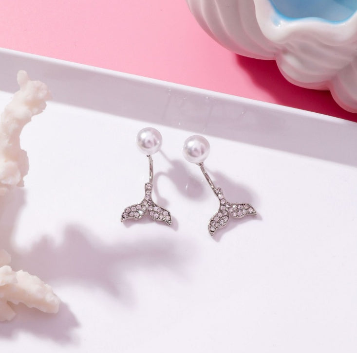TV series with the same flash drill Dolphin fishtail earrings Pearl Mermaid earrings jewelry gift