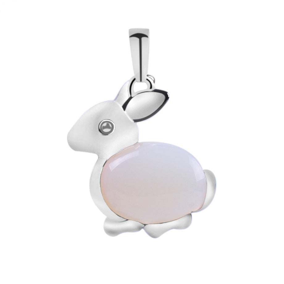 Crystal Jewelry Rabbit Natural Stone Pendant Necklace