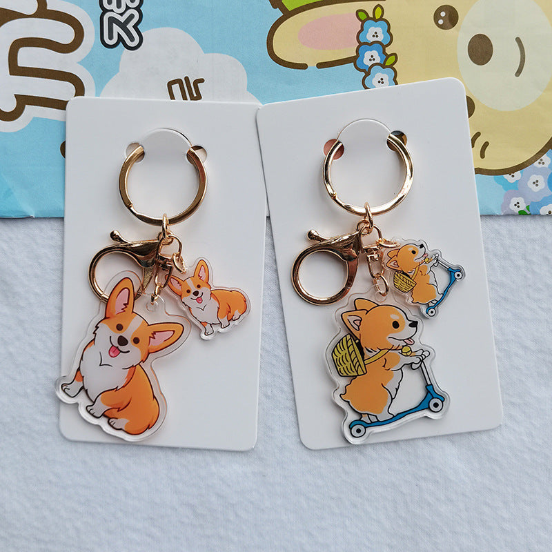 Cute Cartoon Puppy Pet Shiba Inu M Acrylic Transparent Double-sided Keychain