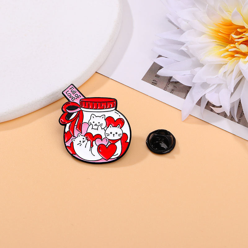 Creative Cartoon Cup Kitty Brooch Cute Love Heart