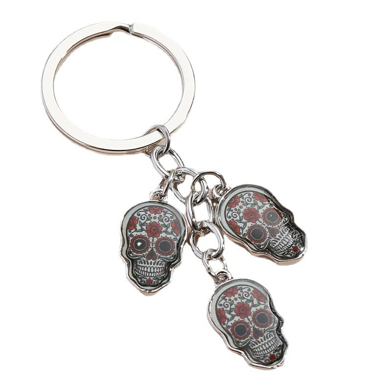 Hot Selling Dripping Oil Alloy Colorful Owl Ladybug Dark Flower Ghost Face Keychain Bag Ornaments