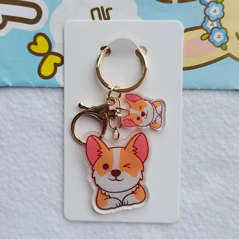Cute Cartoon Puppy Pet Shiba Inu M Acrylic Transparent Double-sided Keychain