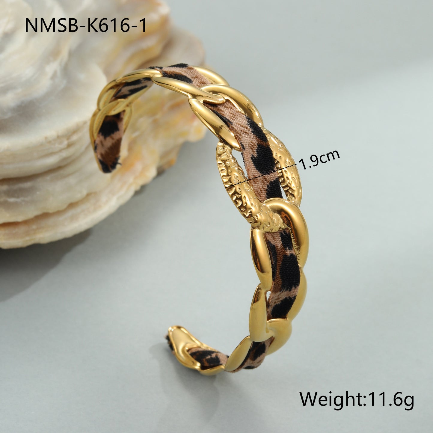 Leopard Ribbon Stainless Steel Bracelet Gold-plated Wide Version