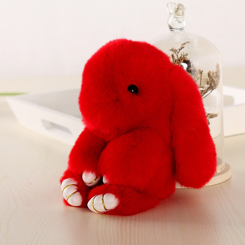 15cm Cute Pluff Bunny Keychain Rex Genuine Rabbit Fur Key Chains For Women Bag Toys Doll Fluffy Pom Pom Lovely Pompom Keyring