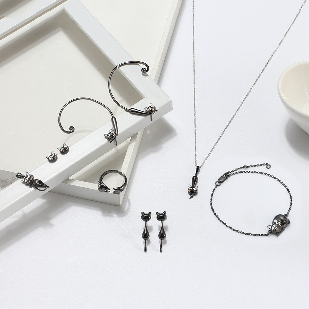 S925 sterling silver black cat bracelet