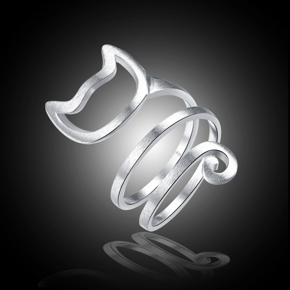 Fashion Cat Ring Matte Kitten Cat Wrap Animal Finger Ring For Young Girl Women Adjustable Ring