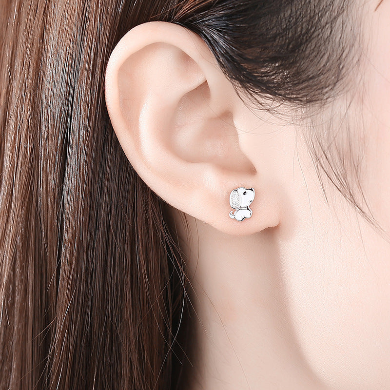 Sterling Silver Dog Vivid Cute Zodiac Small Lucky Soft And Adorable Earrings
