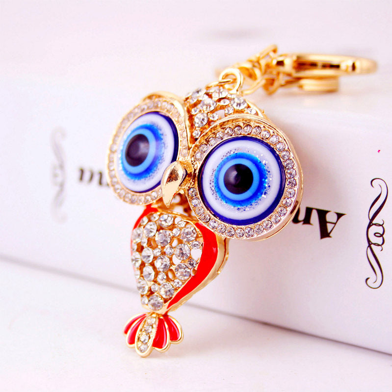 Creative Cartoon Diamond Inlaid Owl Car Keychain Pendant