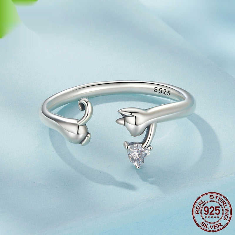 Kitty Open Ring S925 Sterling Silver Animal Ring
