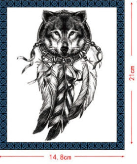 Black Wolf Head Dreamcatcher Fake Tattoo Sticker
