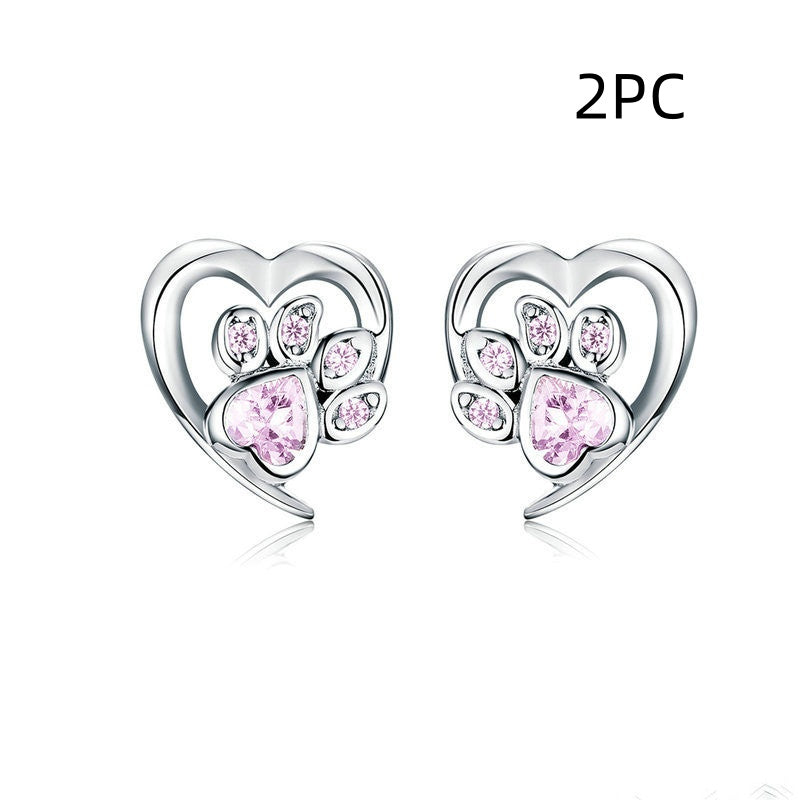 Pet paw print sterling silver stud earrings