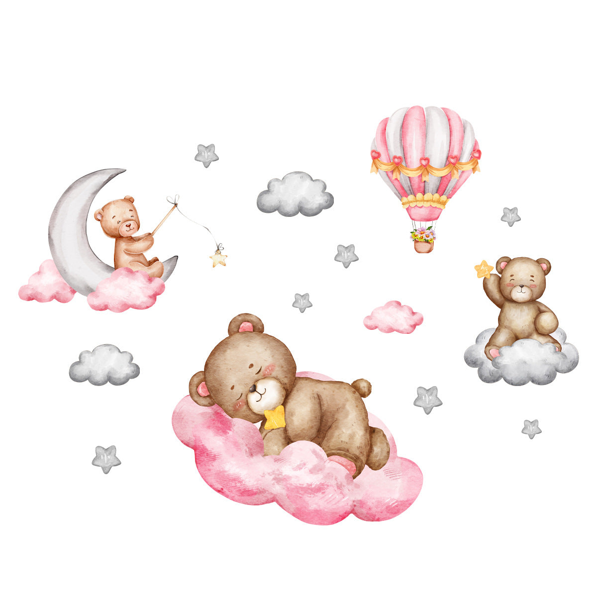 Cartoon Animal Bear Hot Air Balloon Self-adhesive Wall Sticker