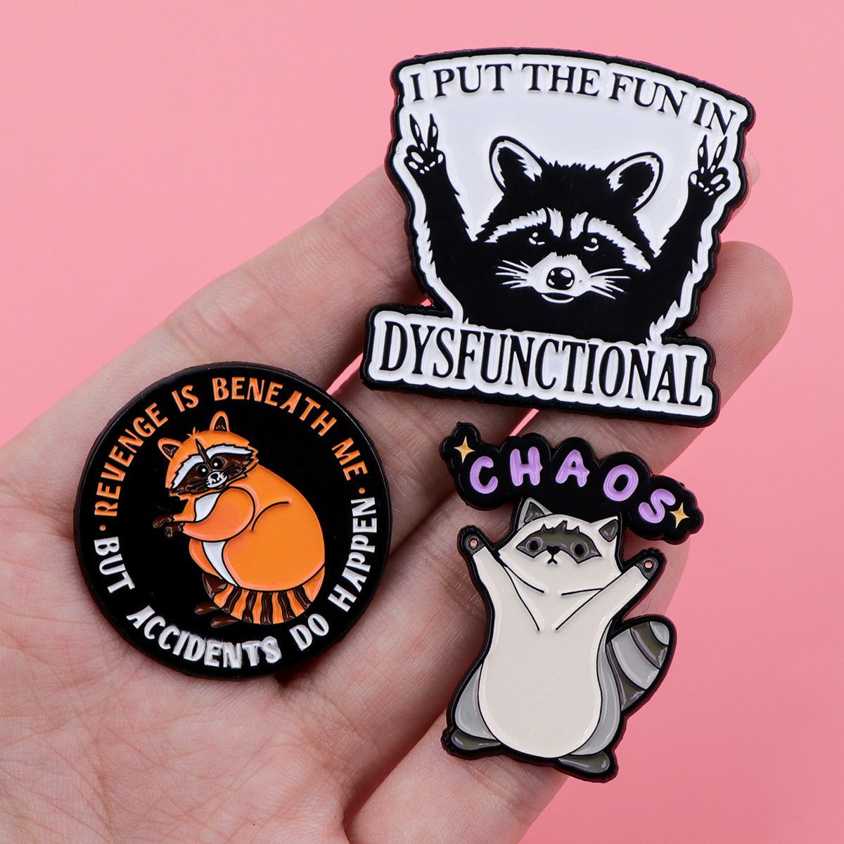 Cartoon Raccoon Brooch Golden M Badge