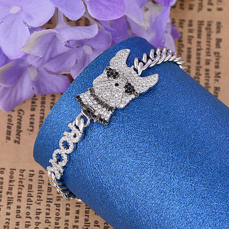 Bracelet With Crystal Diamonds And Glasses Cute Dog Personality
