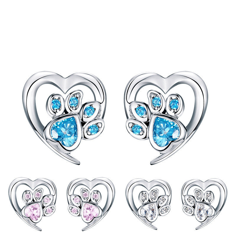 Pet paw print sterling silver stud earrings