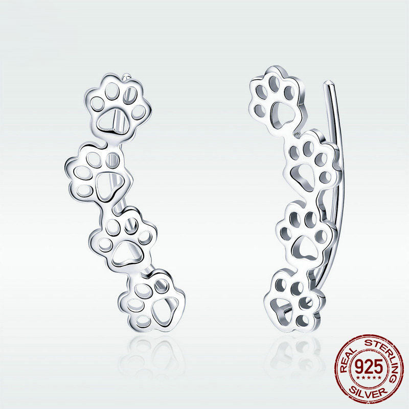 Cute Pet Paw Print S925 Sterling Silver Stud Earrings