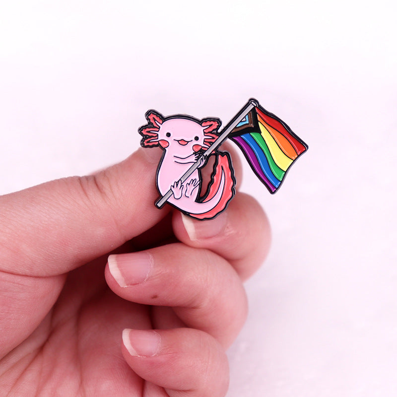 Cute Hexagonal Dinosaur Color Flag Brooch Badge