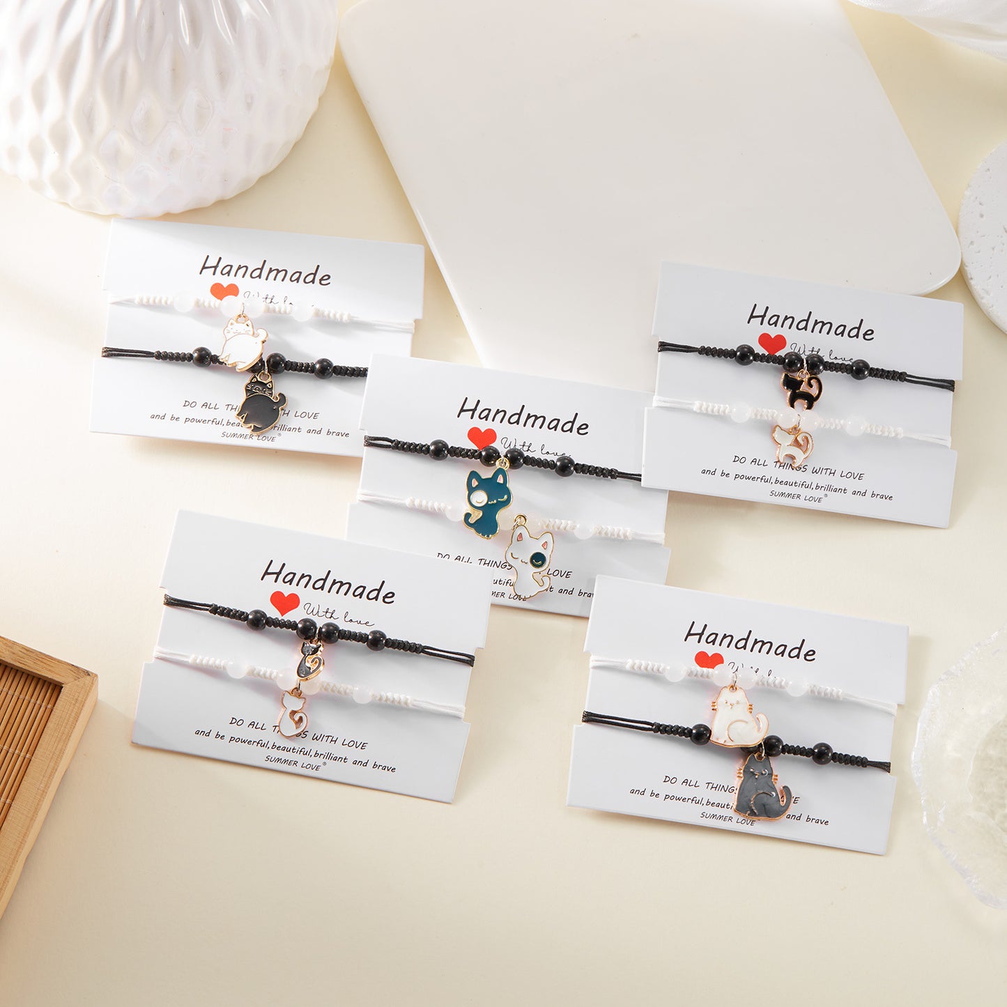 Black And White Cat Bracelet Stylish Pendant Couple