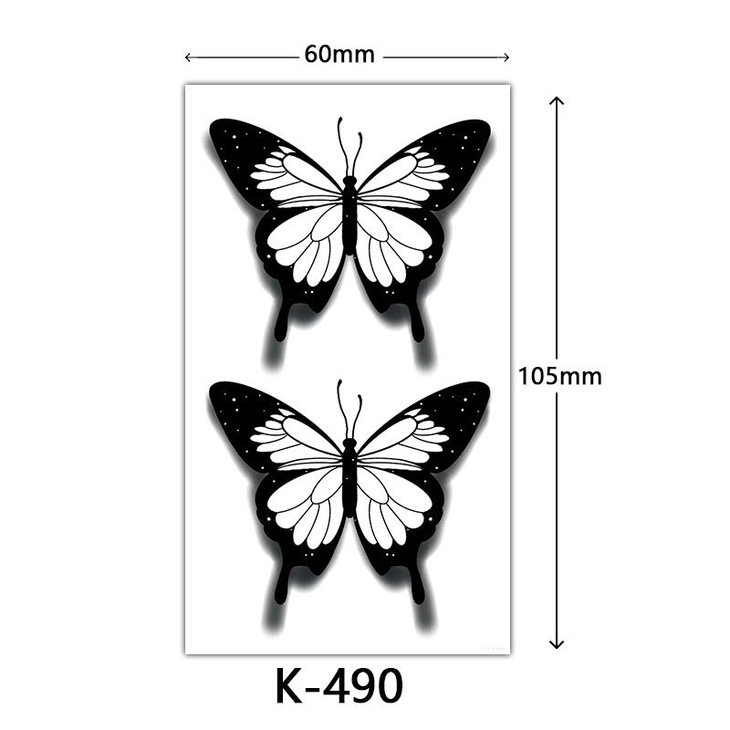 English Letter Flower Butterfly Sketch Line Waterproof Tattoo Sticker
